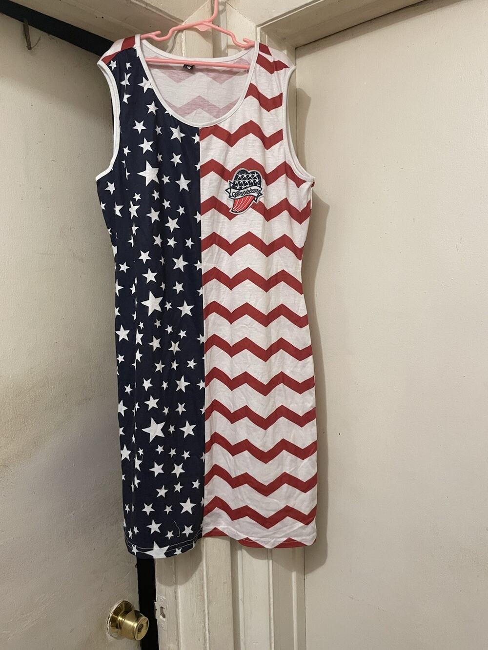 Women’s XL Patriotic American Flag Chevron Sleeveless Tank Dress